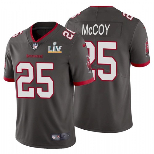 Men's Tampa Bay Buccaneers #25 LeSean McCoy Grey NFL 2021 Super Bowl LV Limited Stitched Jersey Men's Tampa Bay Buccaneers #25 LeSean McCoy Grey NFL 2021 Super Bowl LV Limited Stitched Jersey